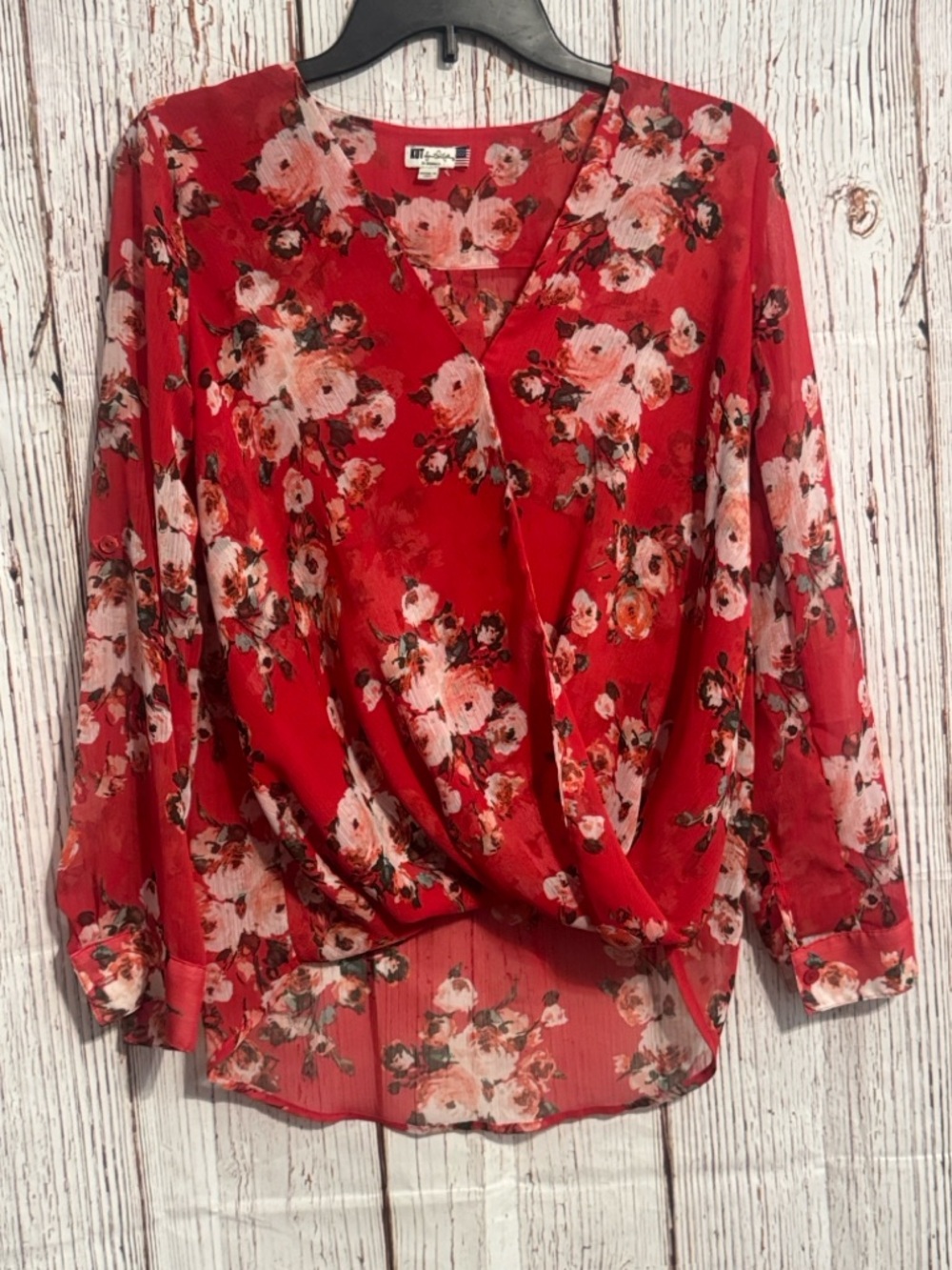 Kut from the Kloth Red Floral Wrap-Front Blouse